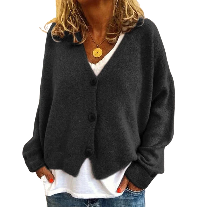 Diana – Long Sleeve Button-Front Cardigan with V-Neck
