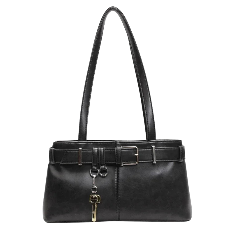 Arden - Leather Shoulder Bag with Stitching Details and Zipper Closure