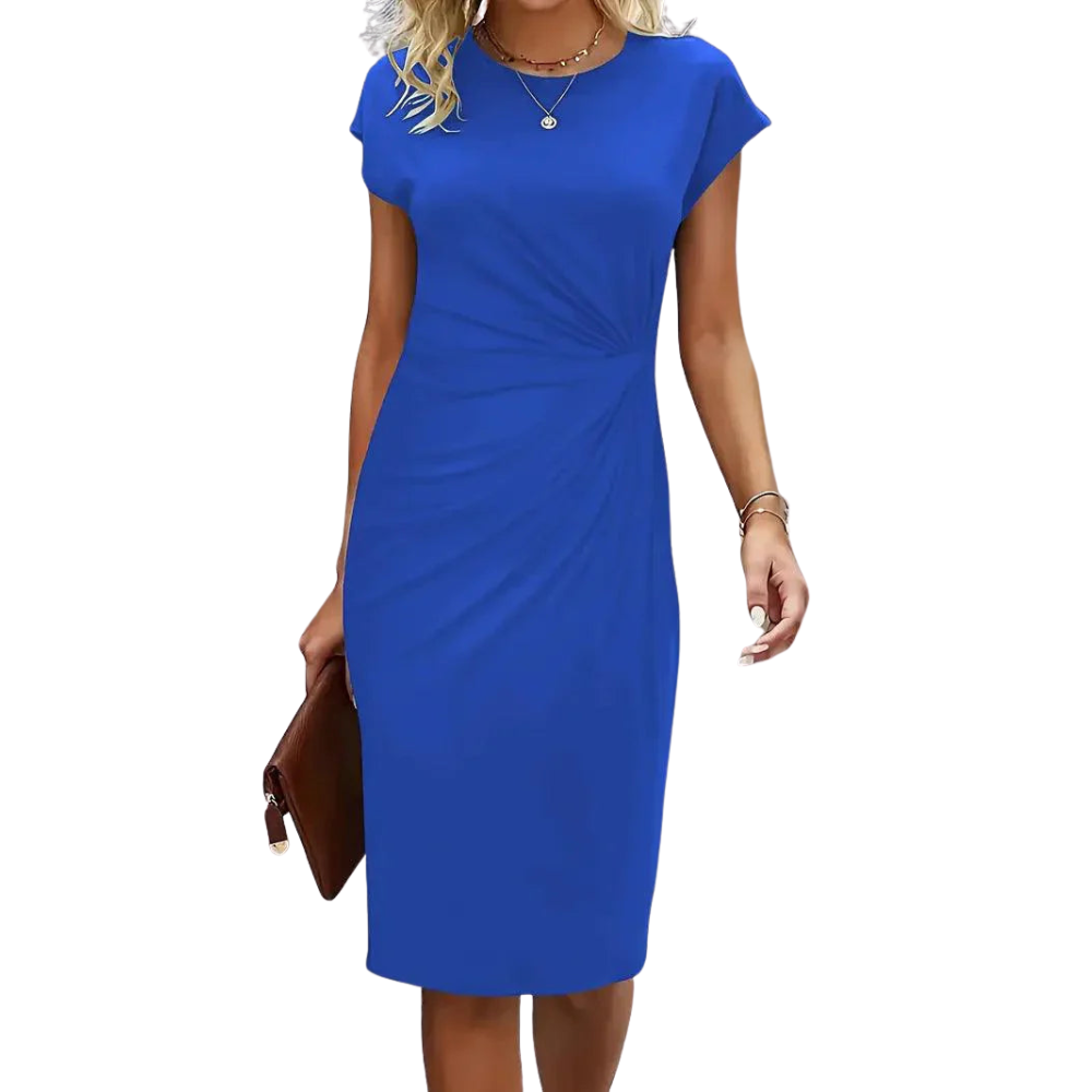 Leni – Midi Dress with Round Neckline and Ruched Side Design