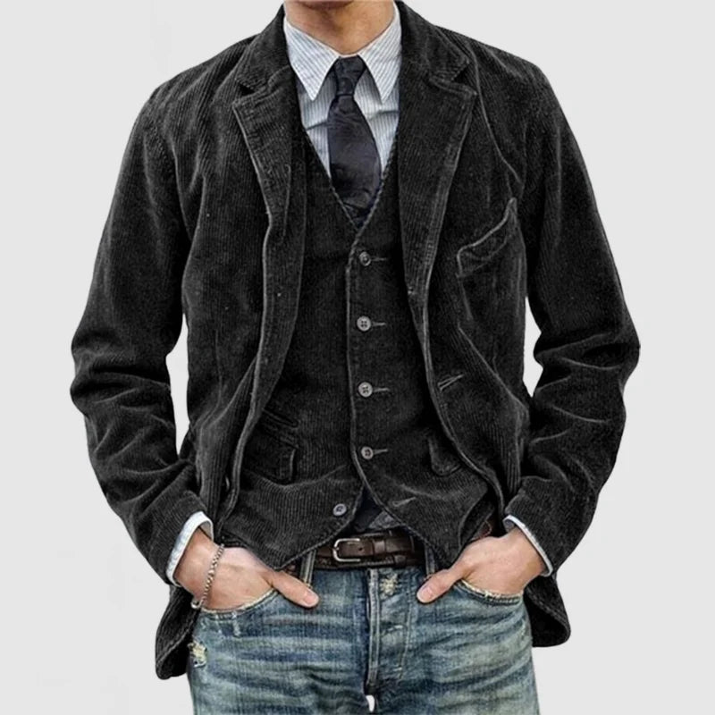 Leon - Corduroy Lapel Jacket With Long Sleeves