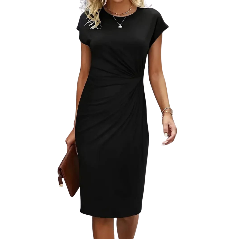 Leni – Midi Dress with Round Neckline and Ruched Side Design