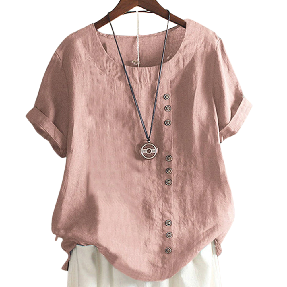 Amelie – Loose Fit Blouse with Round Neck and Short Sleeves