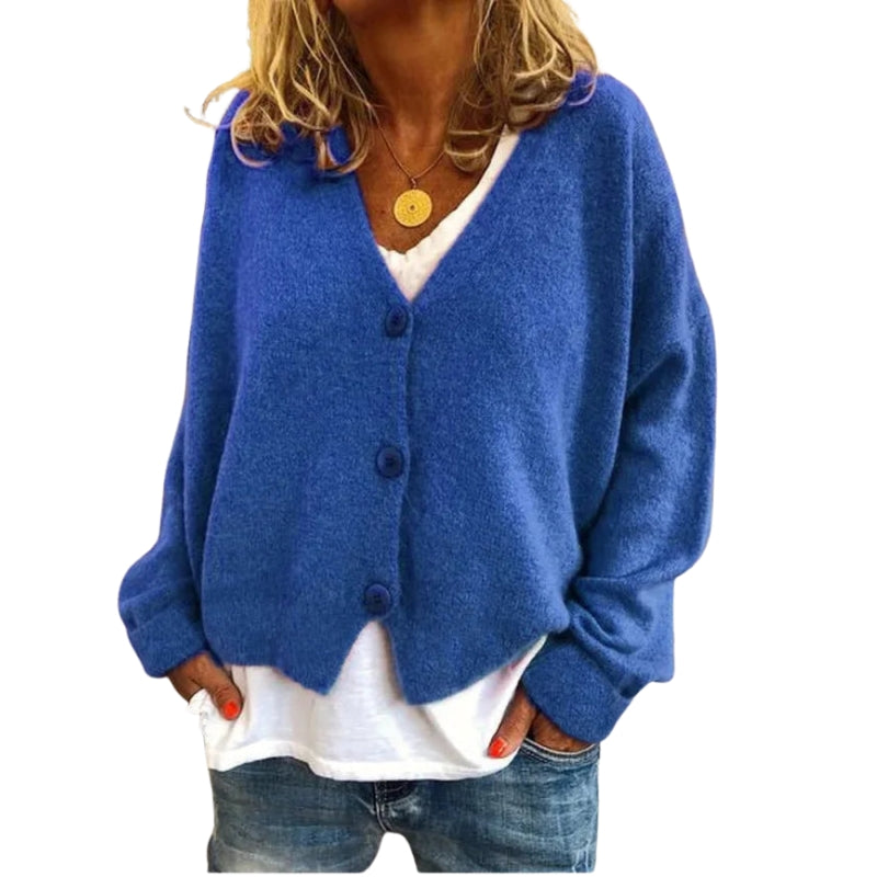 Diana – Long Sleeve Button-Front Cardigan with V-Neck