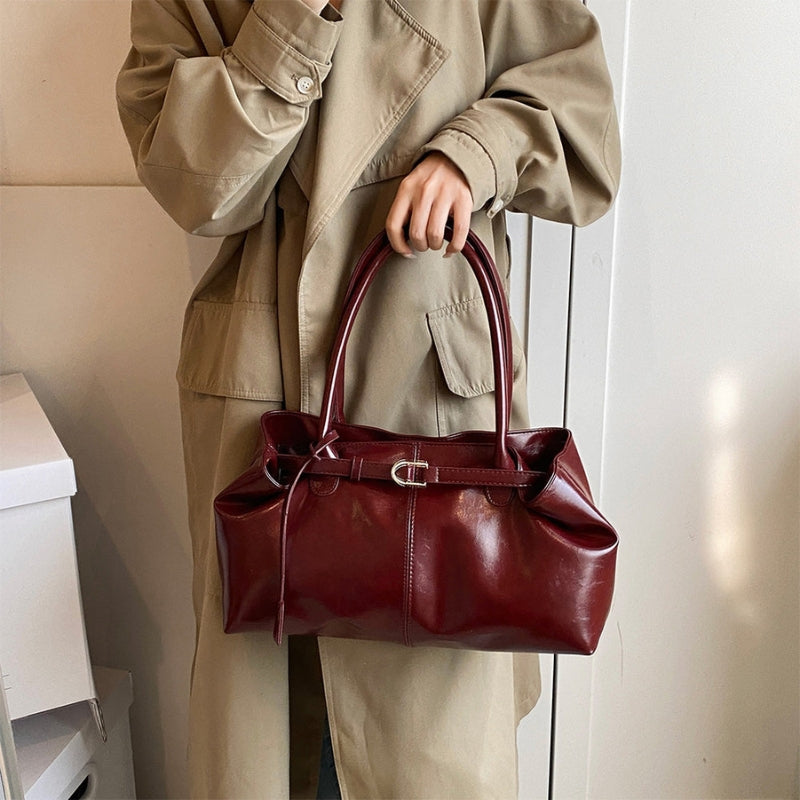 Amara - Synthetic Leather Handbag with Decorative Belt Detail