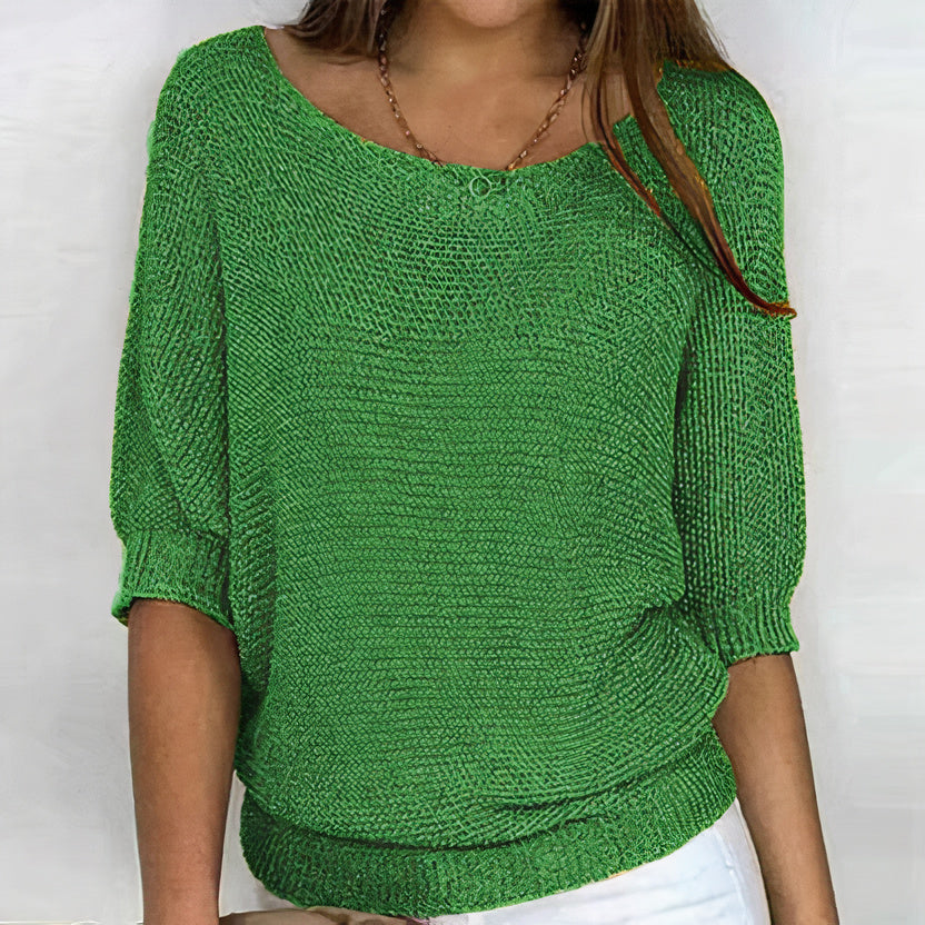Nora – Round Neck Knitted Sweater With Three-Fourths Sleeves
