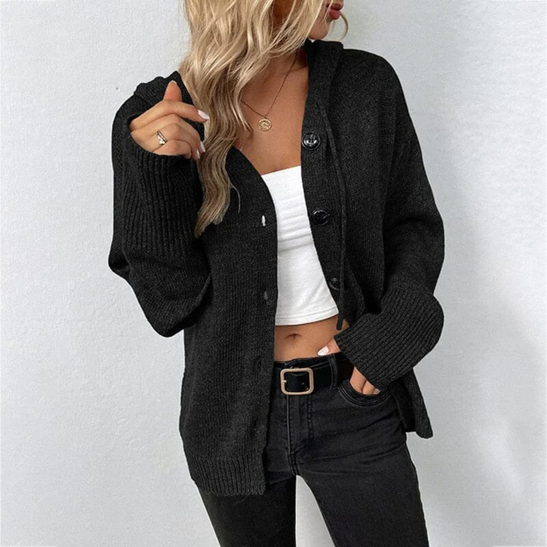 Nerida – Hooded Knit Cardigan With Button Closure