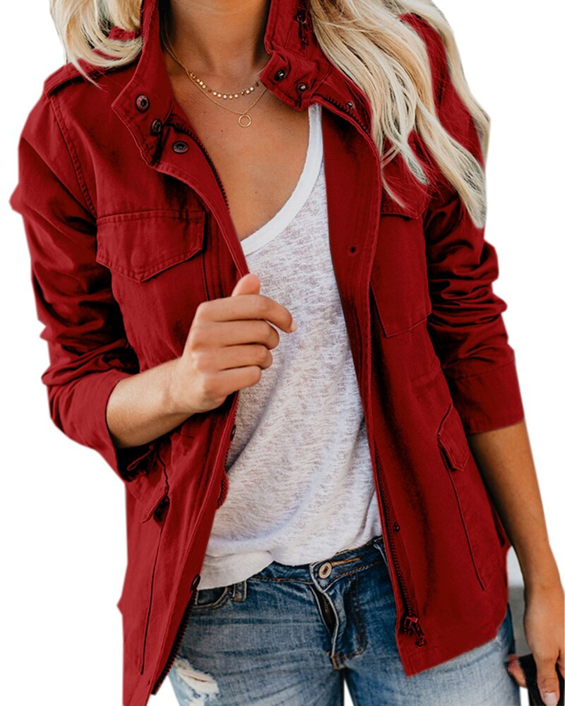Sophia – Mid-Length Jacket with Zipper Closure and Front Pockets