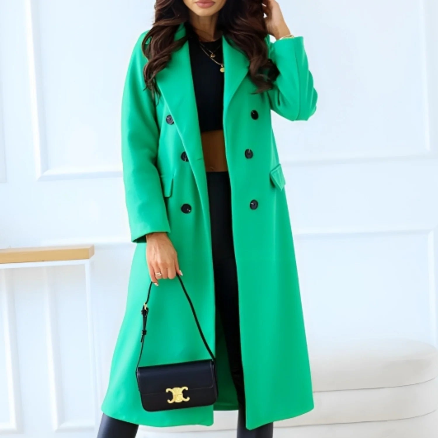 Amalia – Wool Blend Winter Coat With Lining and Button Closure