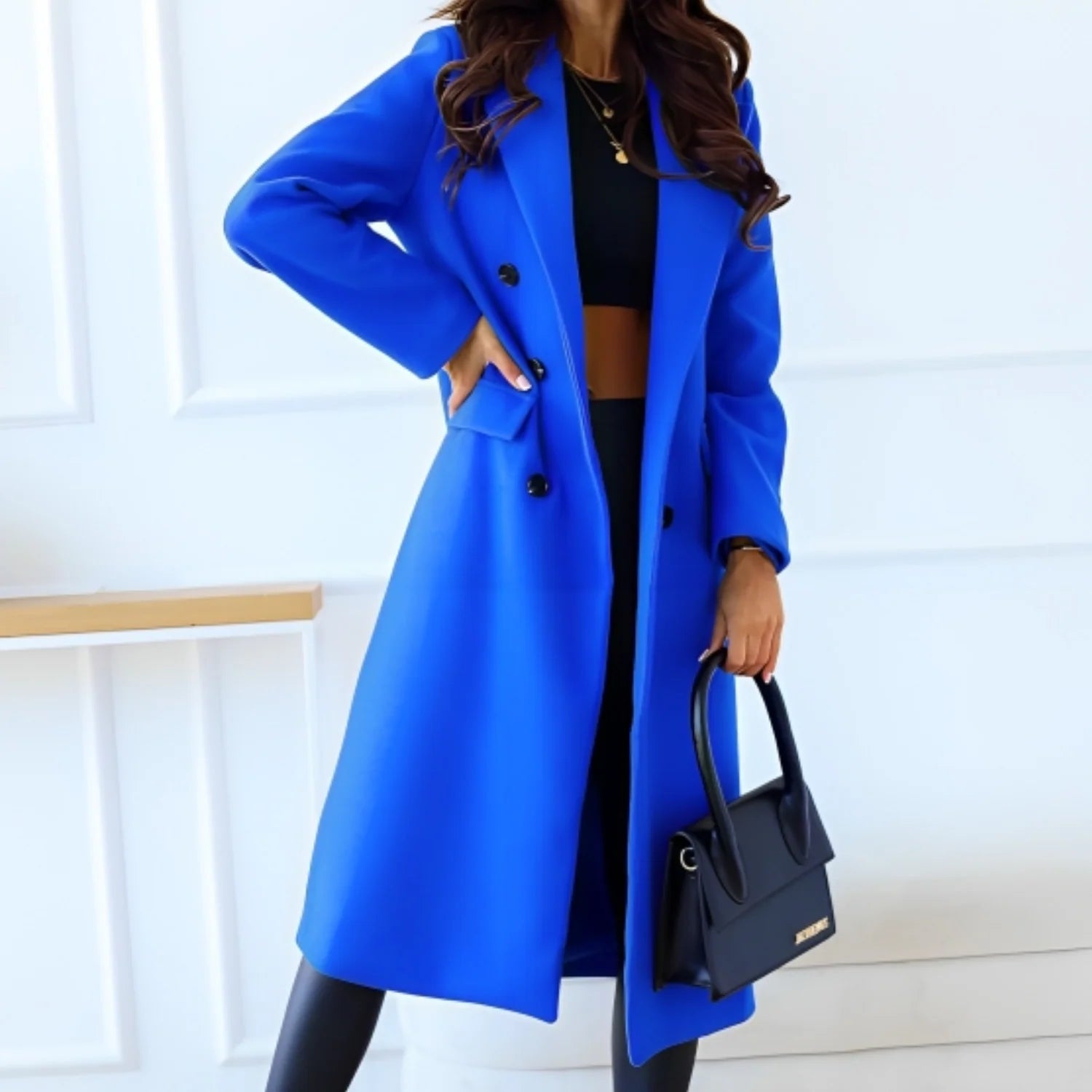 Amalia – Wool Blend Winter Coat With Lining and Button Closure