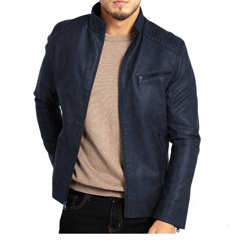 Ace - PU Leather Jacket With Stand-Up Collar
