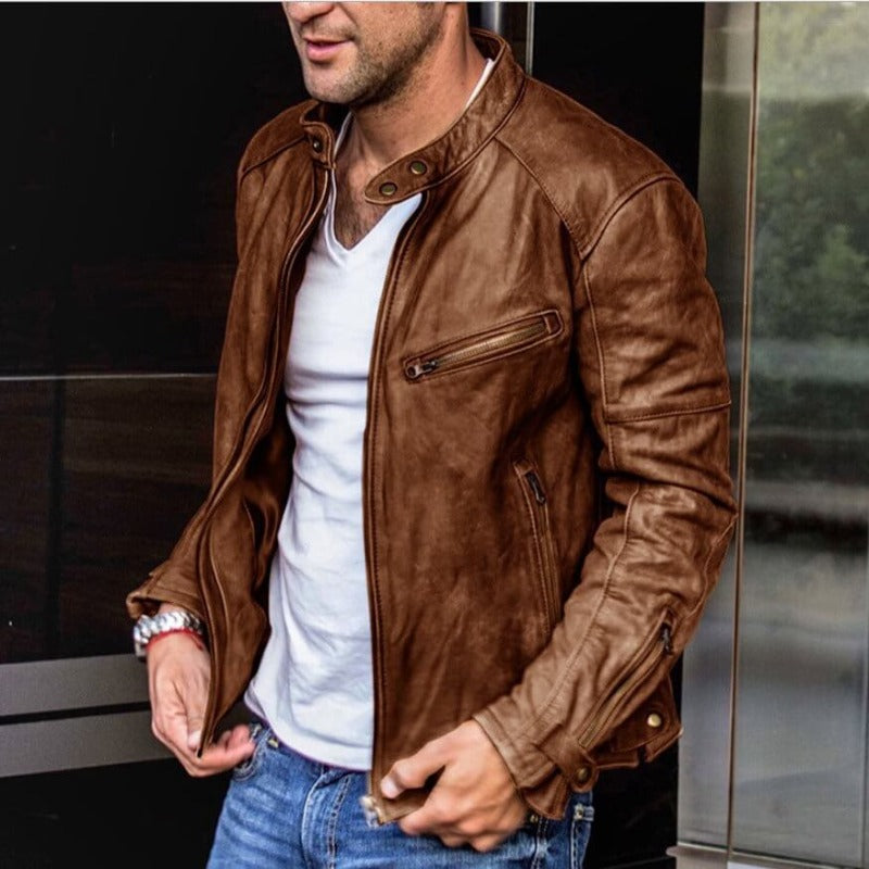 Deraldo – Leather Jacket with Pockets and Front Zip