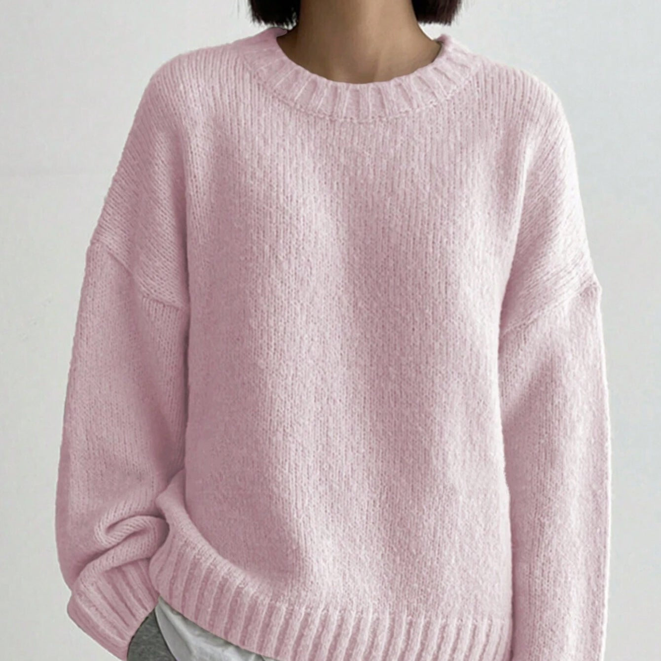 Almira – Oversized Knit Jumper With Crew Neck and Ribbed Trim