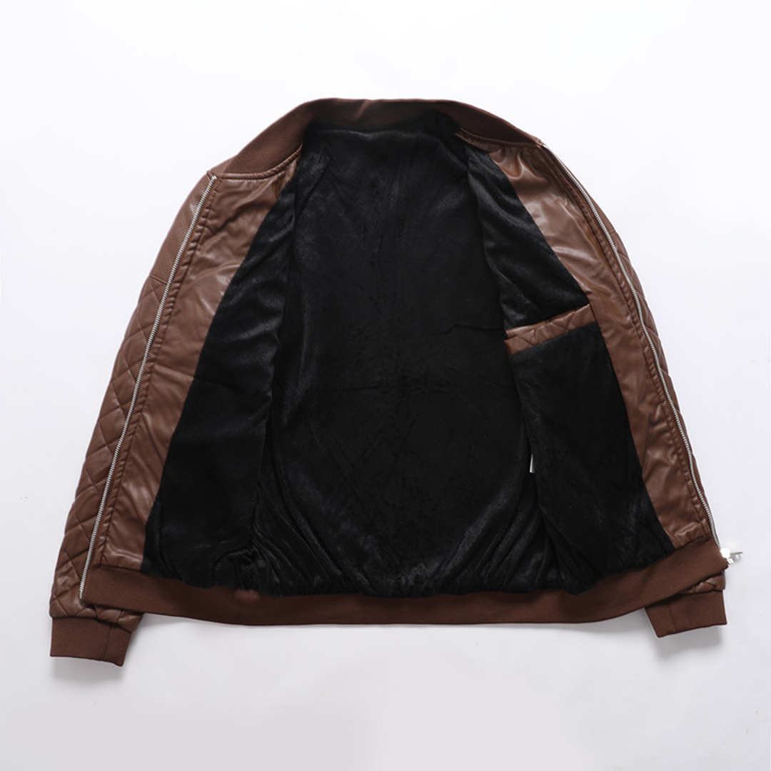Ravien – Faux Leather Jacket with Stand-Up Collar and Front Zip