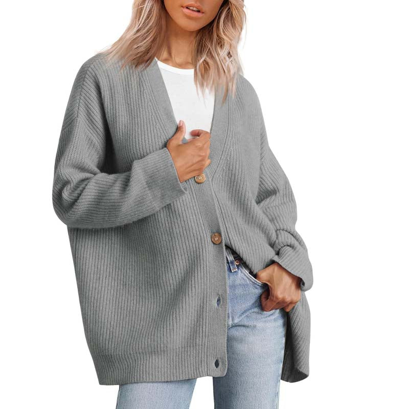 Alvara – Casual Knitted Cardigan With Ribbed Texture and Button Front