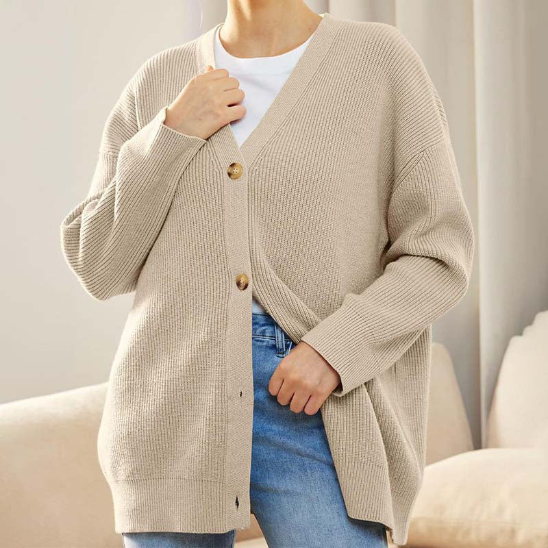Alvara – Casual Knitted Cardigan With Ribbed Texture and Button Front