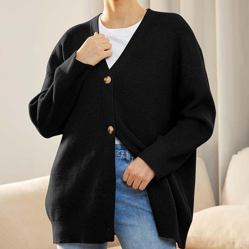 Alvara – Casual Knitted Cardigan With Ribbed Texture and Button Front