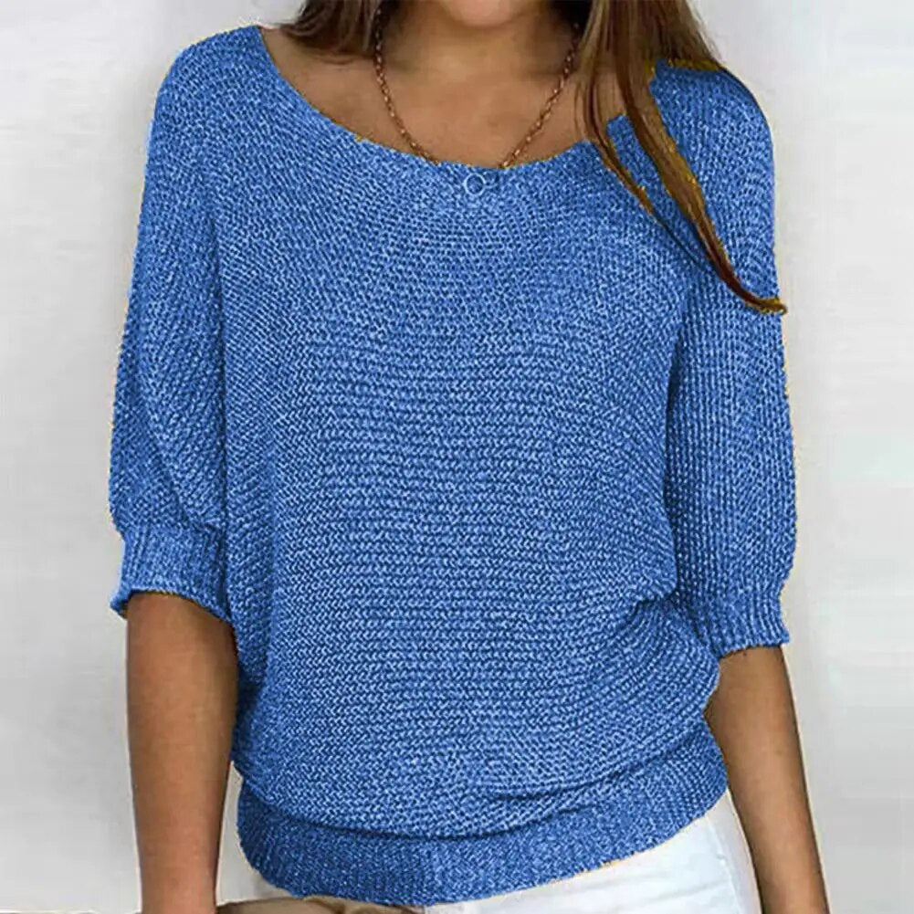 Nora – Round Neck Knitted Sweater With Three-Fourths Sleeves