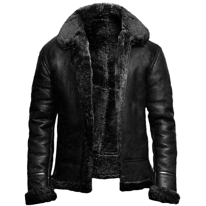 Daviero – Leather Winter Coat With Faux Fur Lining