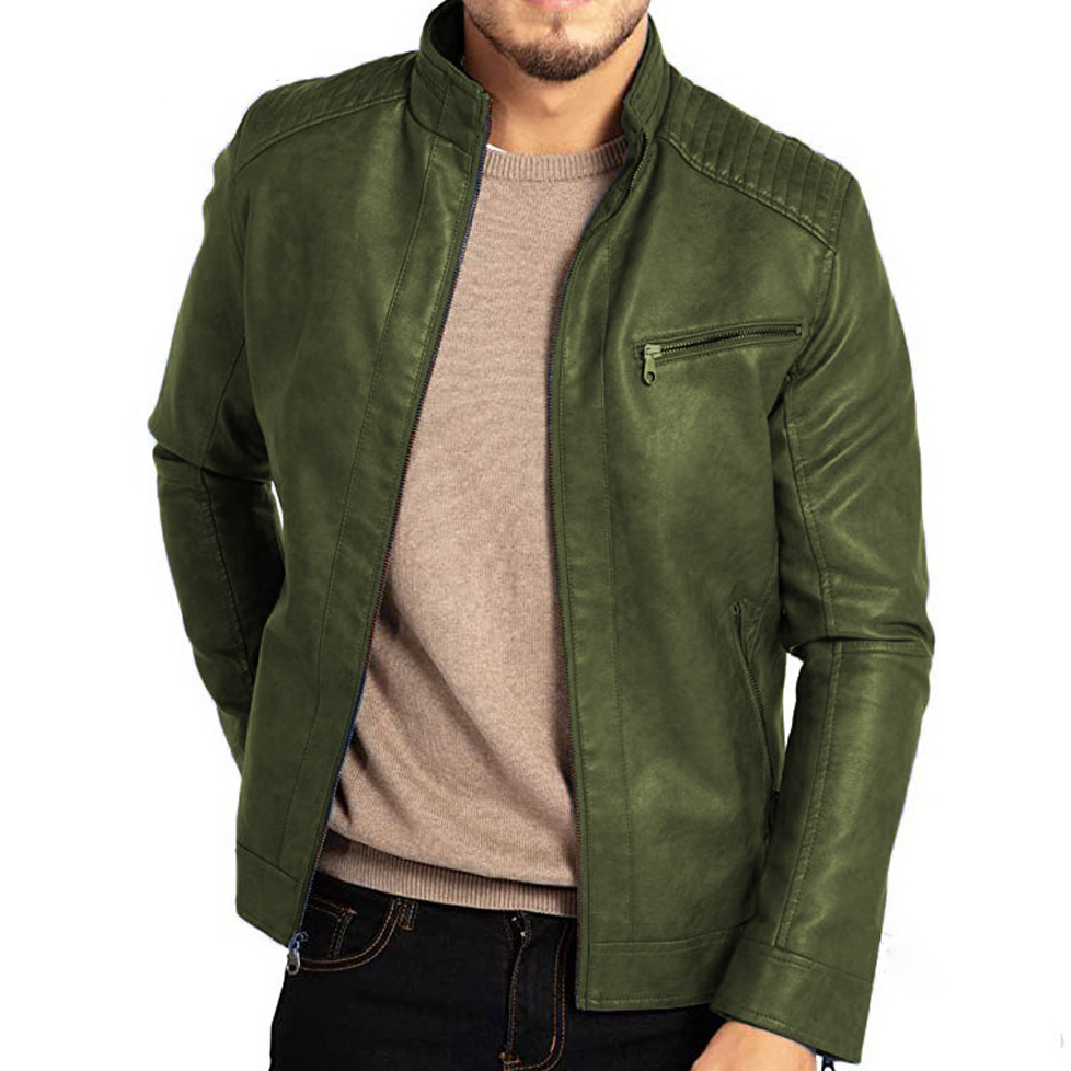 Ace - PU Leather Jacket With Stand-Up Collar