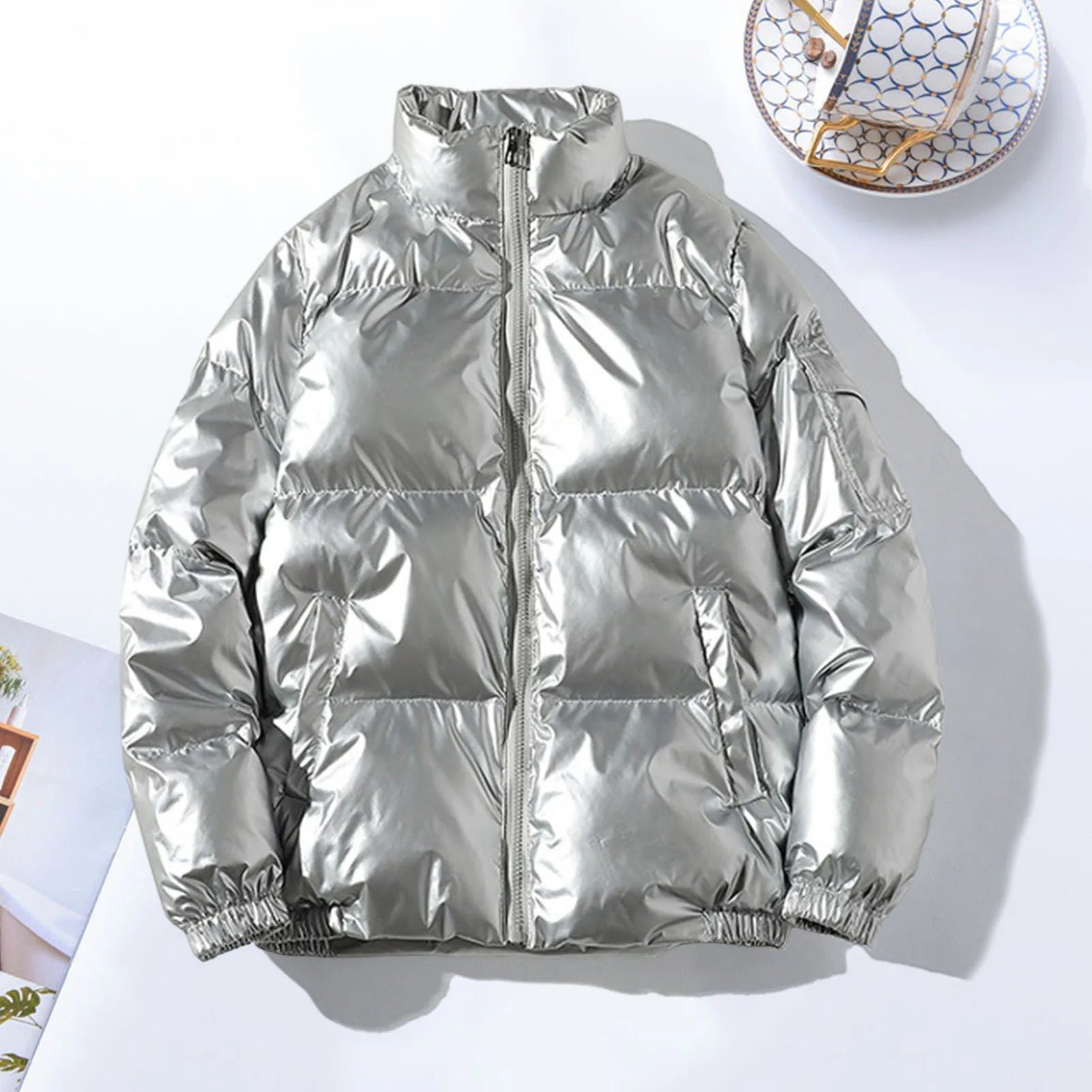 Rivaro – Glossy Down Jacket With Stand Collar