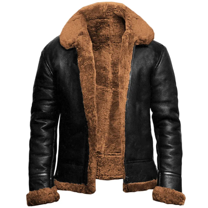 Daviero – Leather Winter Coat With Faux Fur Lining