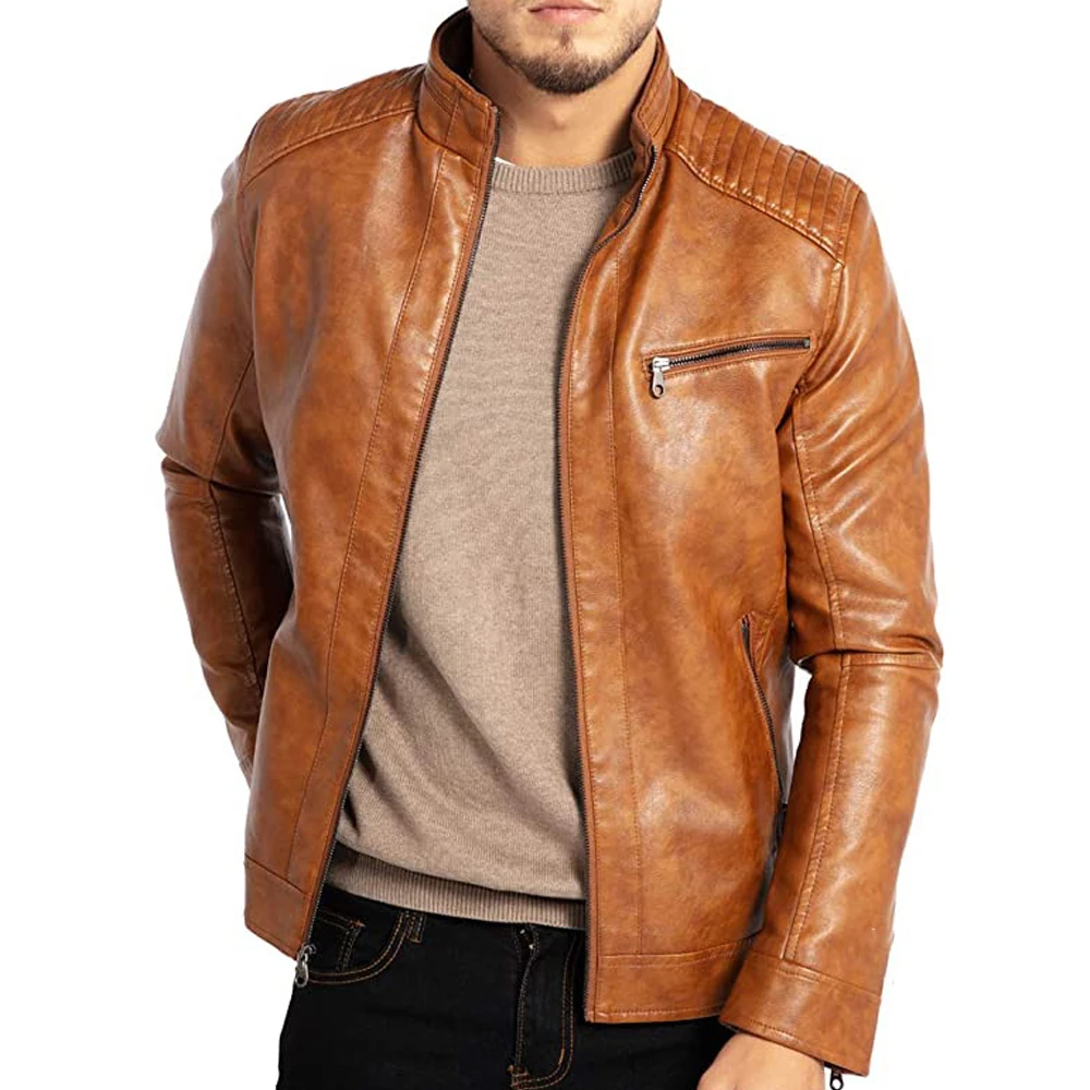 Ace - PU Leather Jacket With Stand-Up Collar