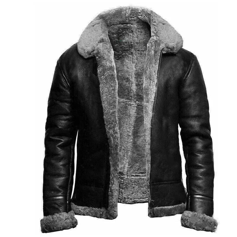 Daviero – Leather Winter Coat With Faux Fur Lining