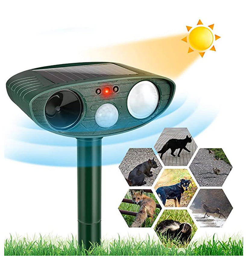 SolarGuard – Ultrasonic Rabbit Deterrent with Flashing Light for Garden Safety
