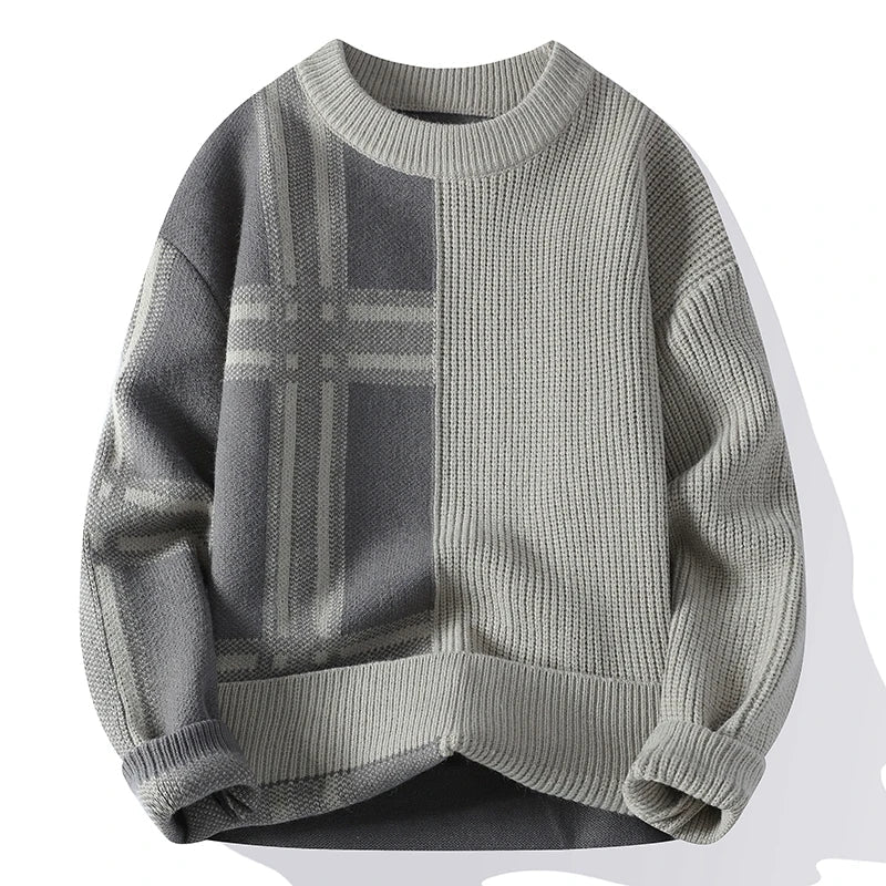 Patchwork – Modern Crew Neck Jumper With Geometric Knit Design