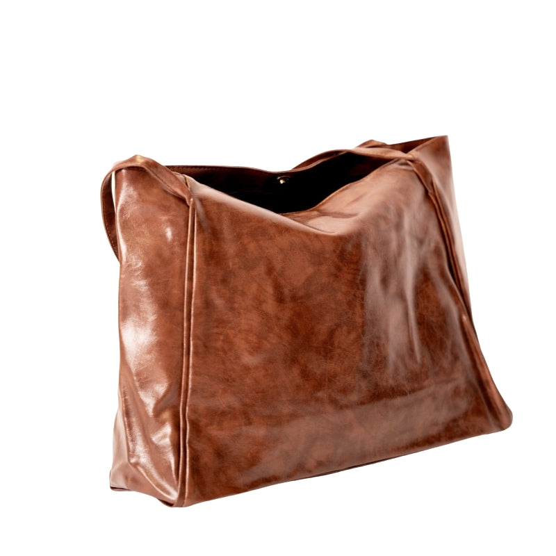 Corvina – Oversized Faux Leather Shoulder Bag with Adjustable Strap and Handles