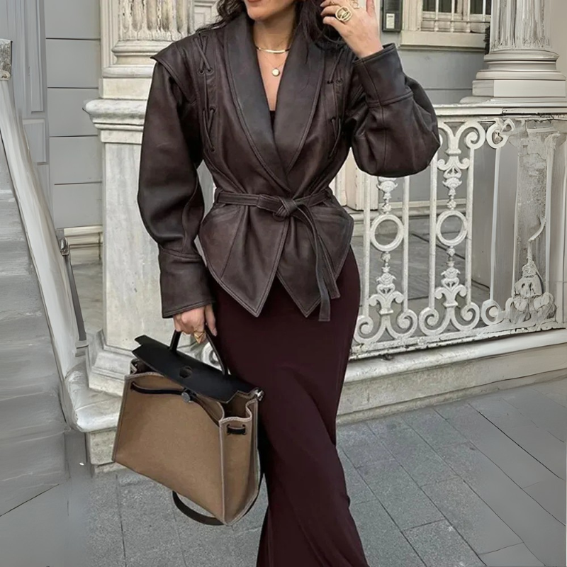 Dorelin – Tailored Fit PU Leather Coat With Waist Belt