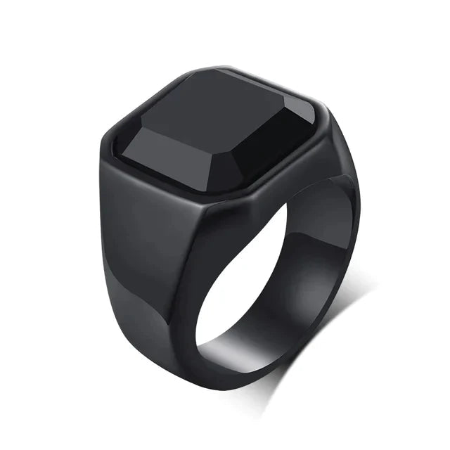 Oliver – Signet Ring With Square-Cut Stone Inlay &amp; Polished Stainless Steel Band