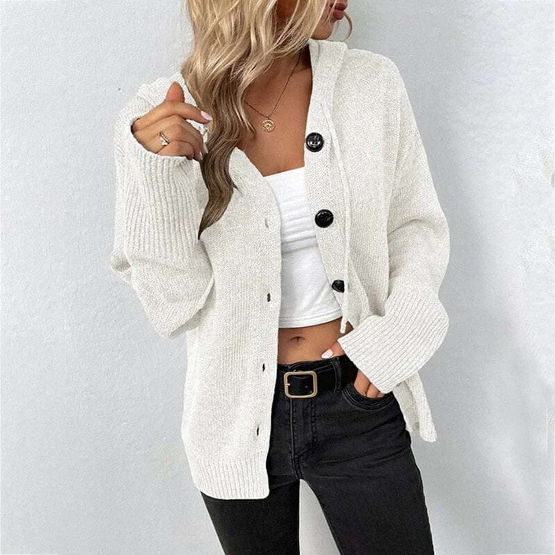 Nerida – Hooded Knit Cardigan With Button Closure