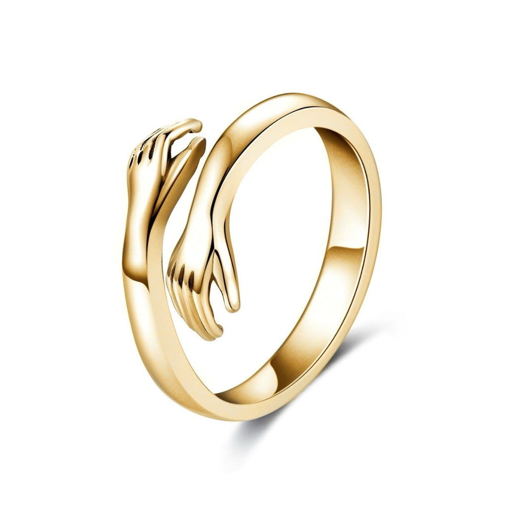 Elena – Adjustable Open Ring with Interlocking Hands Design