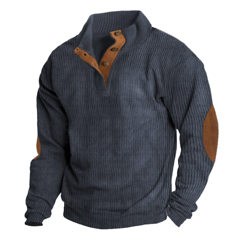 Elliot – Sweater with Button Collar and Reinforced Elbow Patches