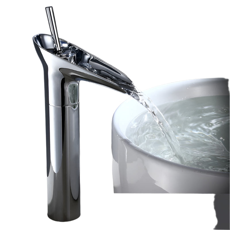 TranquilFlow – Elegant Waterfall Bathroom Faucet with Single-Hole Installation