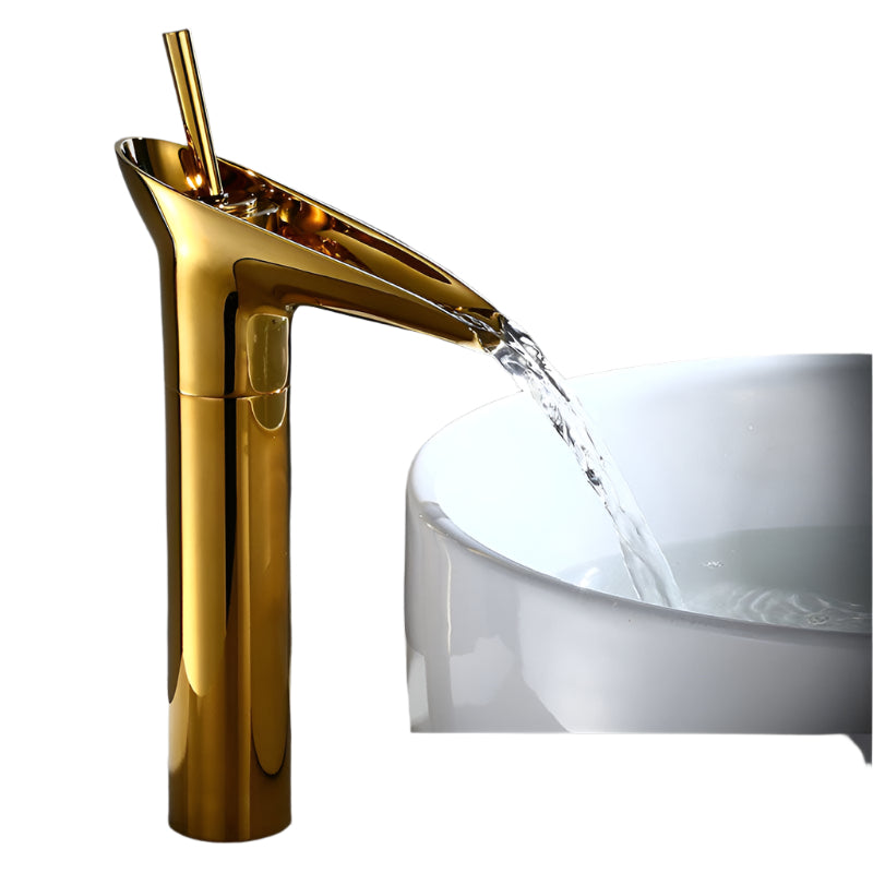 TranquilFlow – Elegant Waterfall Bathroom Faucet with Single-Hole Installation