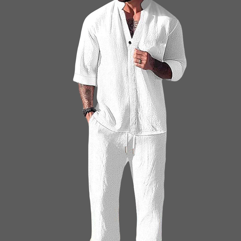 Donaro – Cotton Blend Lounge Set With Button Shirt and Trousers