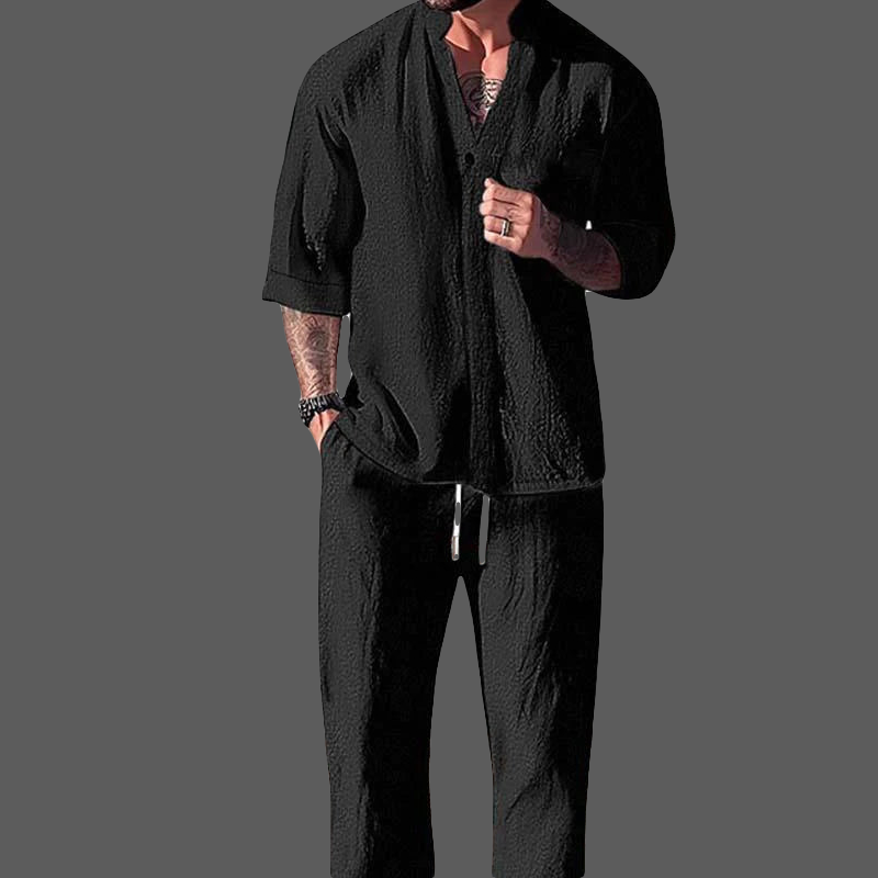 Donaro – Cotton Blend Lounge Set With Button Shirt and Trousers