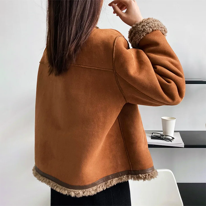 Norvane – Vintage Suede-Look Jacket With Sherpa Trim &amp; Button Front