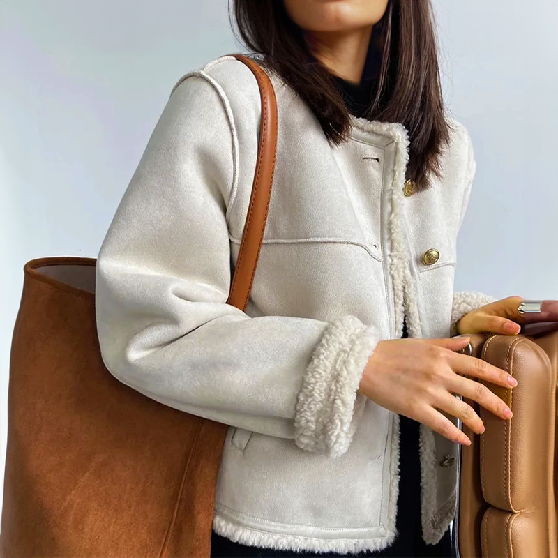 Norvane – Vintage Suede-Look Jacket With Sherpa Trim &amp; Button Front