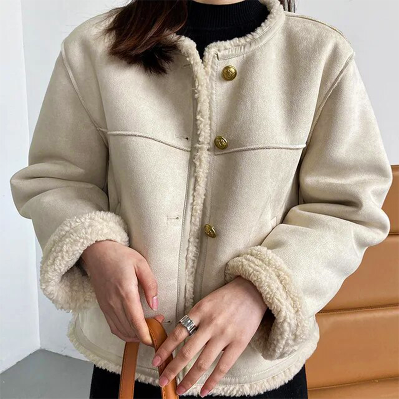Norvane – Vintage Suede-Look Jacket With Sherpa Trim &amp; Button Front