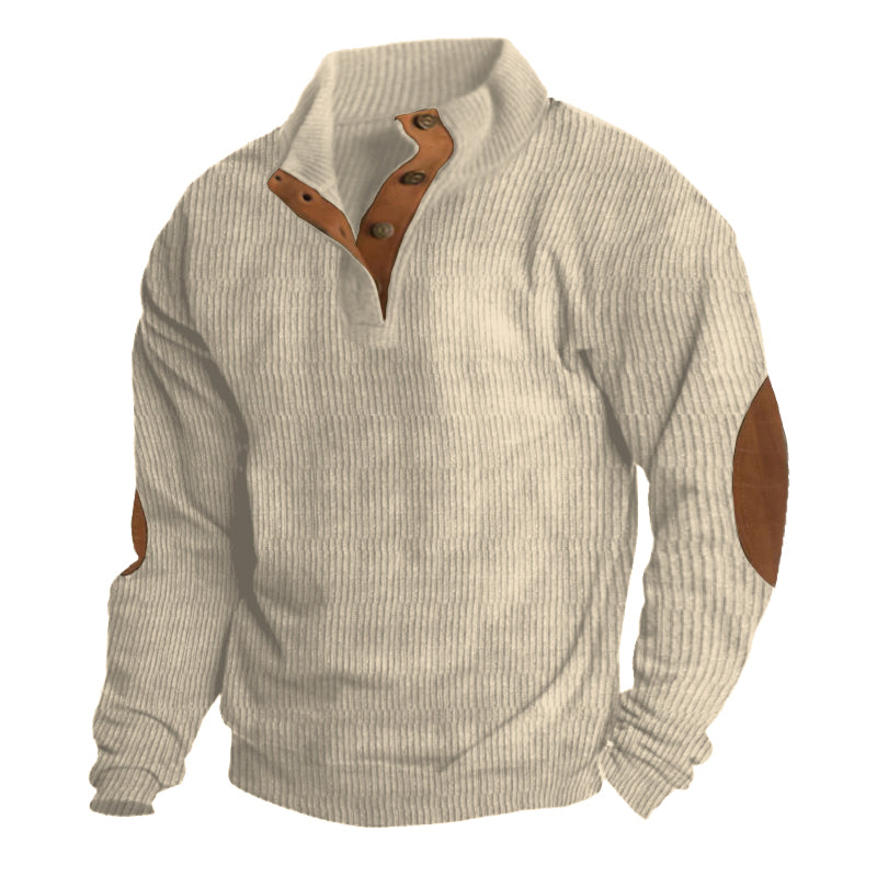 Elliot – Sweater with Button Collar and Reinforced Elbow Patches
