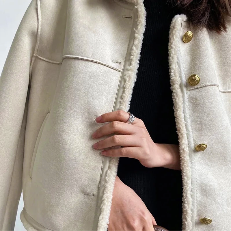 Norvane – Vintage Suede-Look Jacket With Sherpa Trim &amp; Button Front