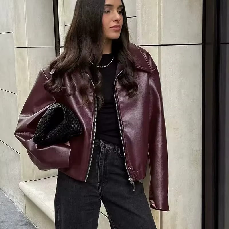 Brivona – PU Leather Jacket With Zip Closure