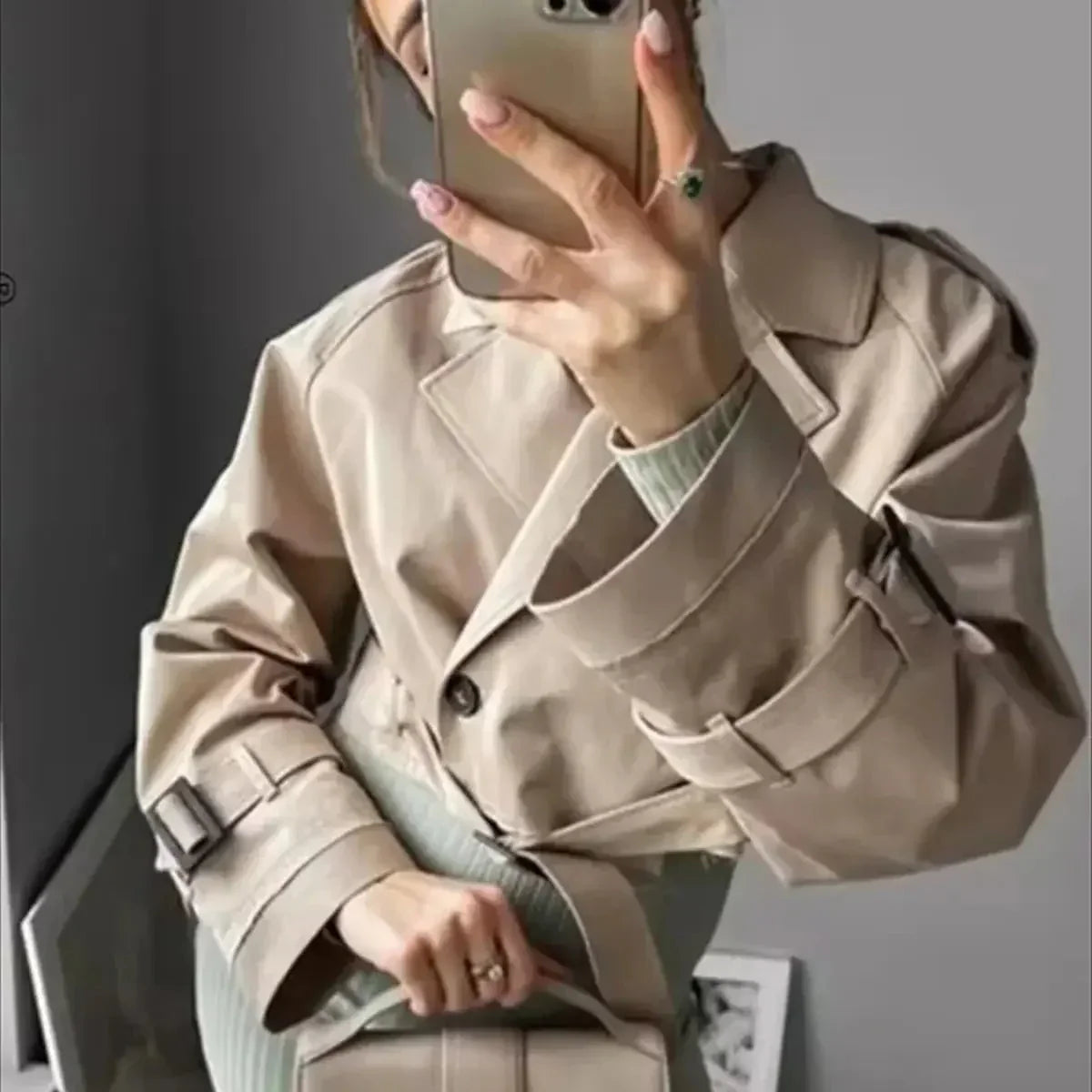 Clara – Short Trench Coat With Double-Breasted Front and Waist Belt