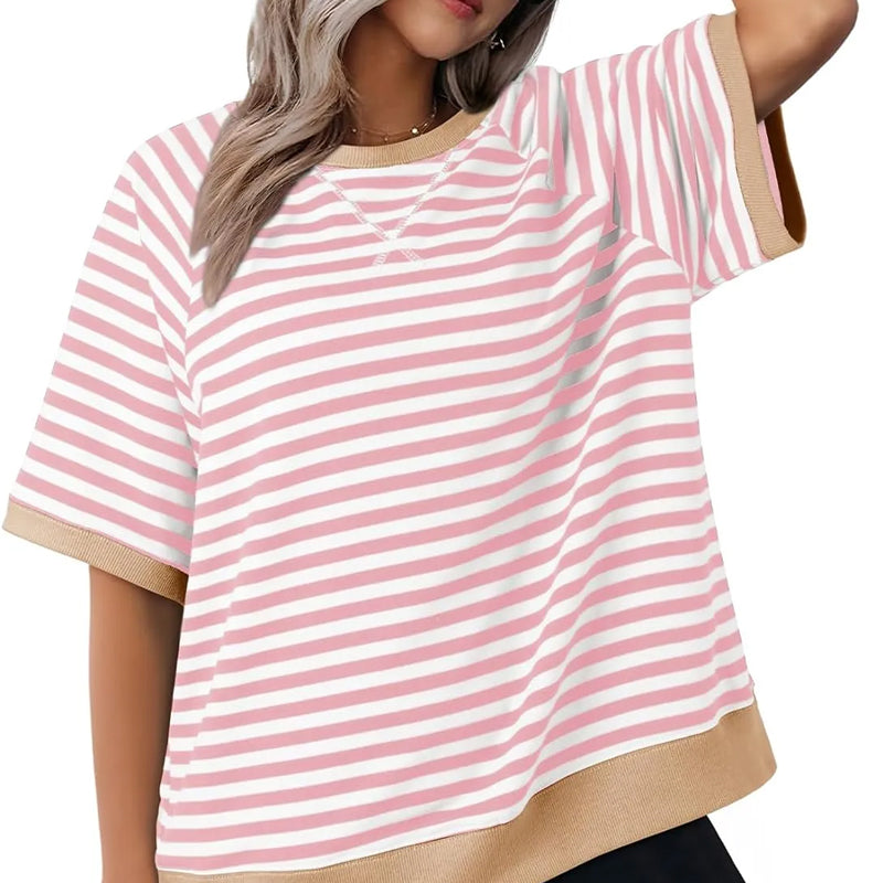 Selvia – Striped Crew Neck Short Sleeve T-Shirt