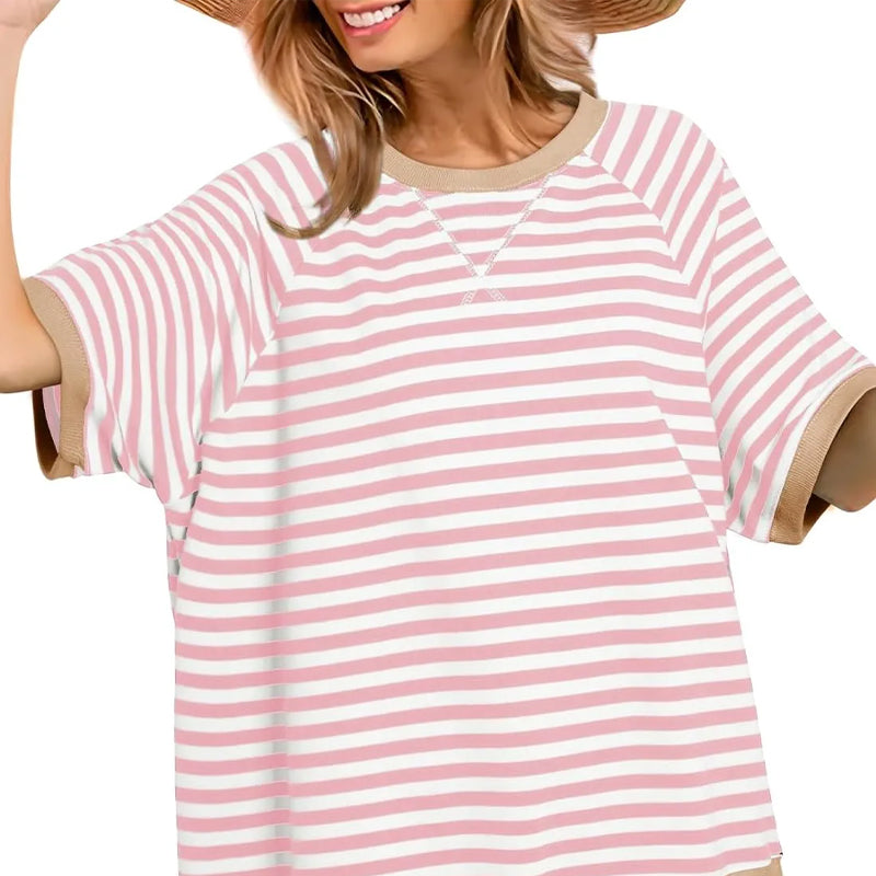 Selvia – Striped Crew Neck Short Sleeve T-Shirt