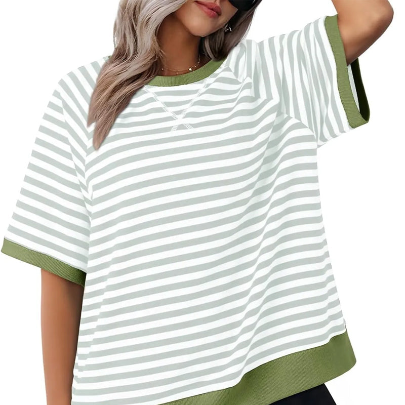 Selvia – Striped Crew Neck Short Sleeve T-Shirt