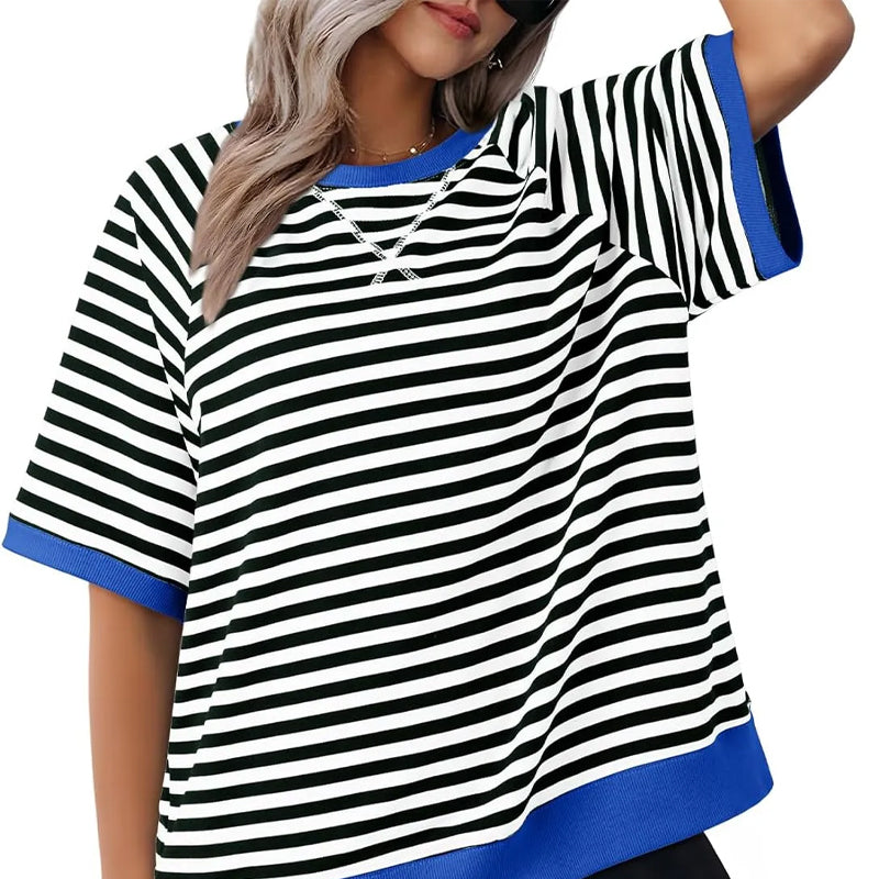 Selvia – Striped Crew Neck Short Sleeve T-Shirt